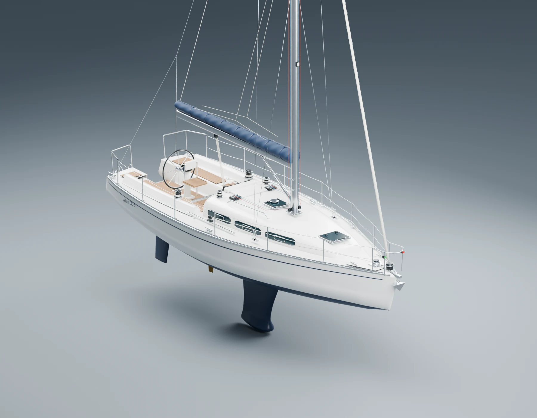 Elan 333 exterior model with fin keel, rudder and full rig